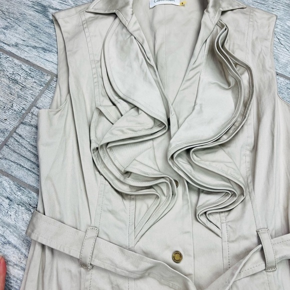 Calvin Klein Khaki Light Tan Ruffle Sleeveless Short Pencil Dress - Picture 8 of 8